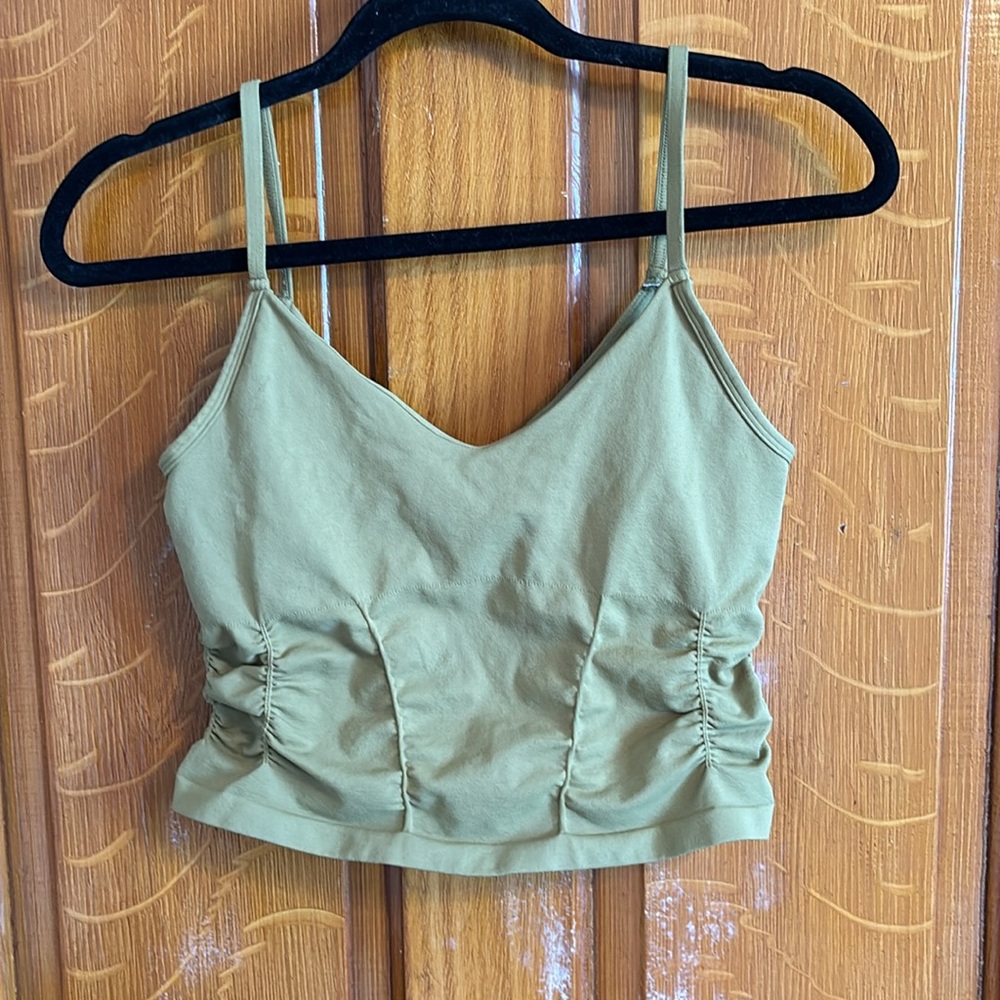 FP Movement by Free People Olive Green Ruched Tank Top